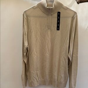 Autograph Merino Wool Men's Light Tan Zip-Up Sweater